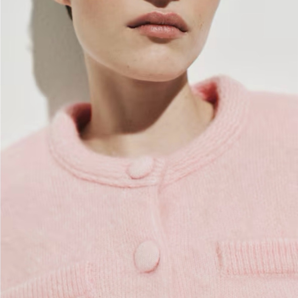 NEW H&M Mohair-Blend Cardigan with Shoulder Pads (Light Pink) Small - Picture 3 of 11